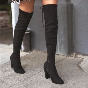 Black suede thigh high boots size 8
